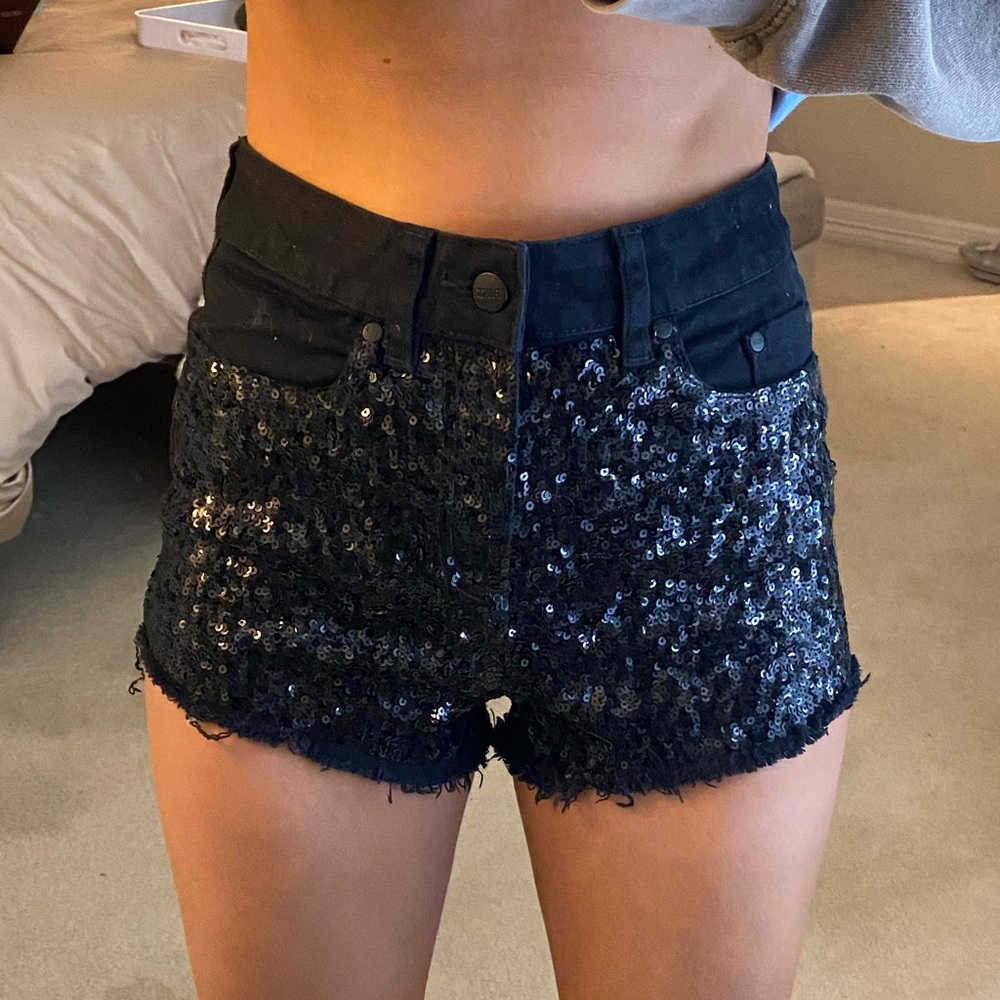 Black sequins high waisted shorts